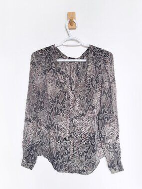 T. Babaton Silk Snakeprint Long Sleeve Blouse - Size Medium
